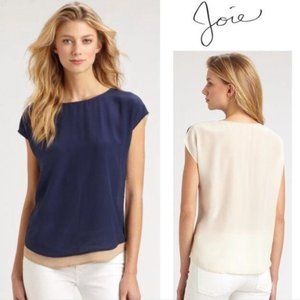Joie Blue Ivory Colorblock Silk Blouse, Size S